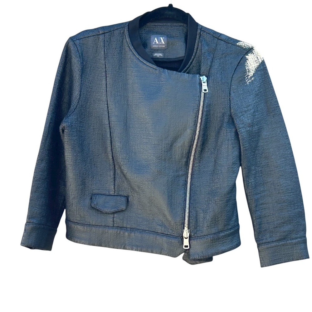 Armani Exchange Women's Faux Leather Moto Jacket Biker J-Summer-2015 Size M